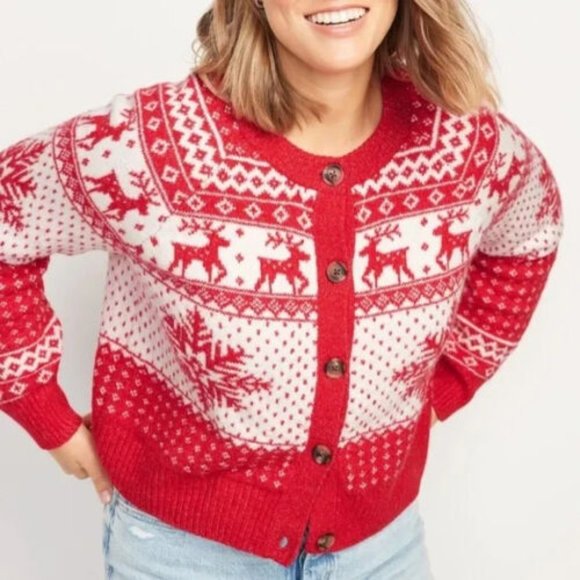 Old Navy | Sweaters | Old Navy Redwhite Long Sleeve Button Up Holiday  Cardigan M | Poshmark